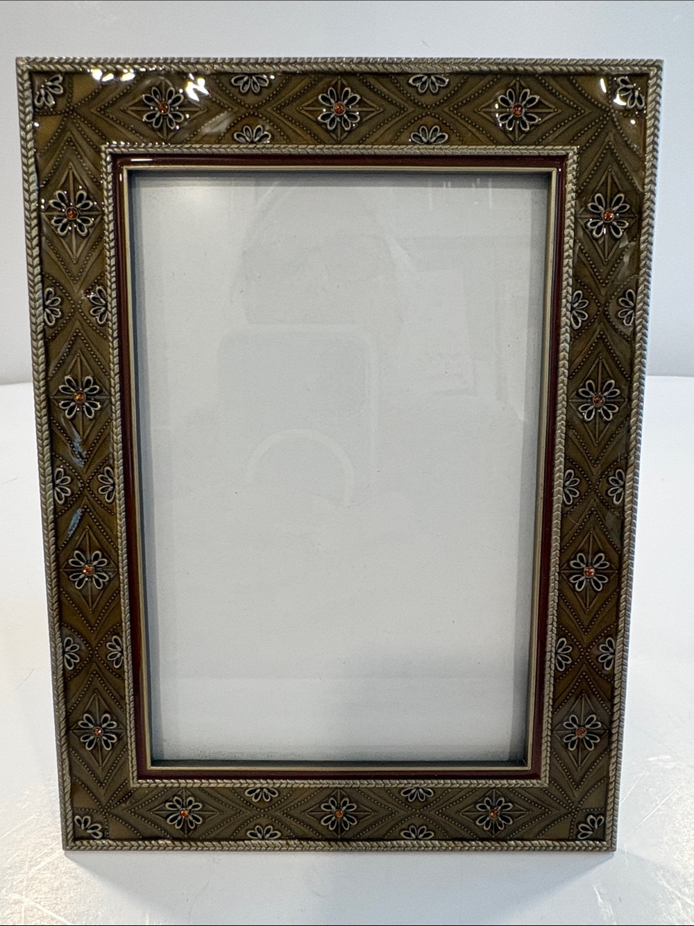 Decorative 4”X6” Floral Photo enamel Frame - Home Accents